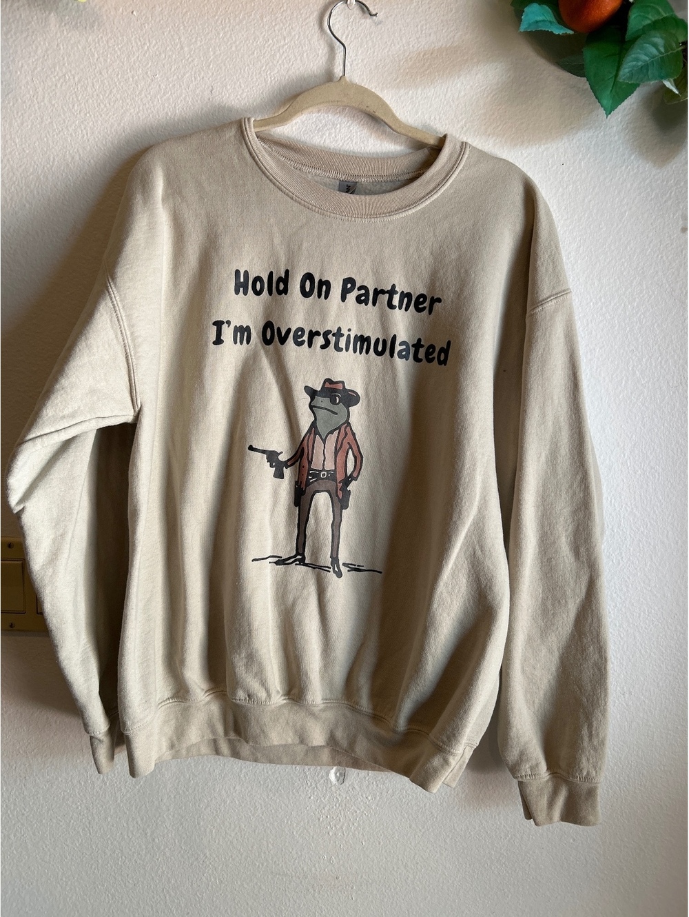 Gildan Heavy Blend Beige Crewneck Sweatshirt with Funny Graphic